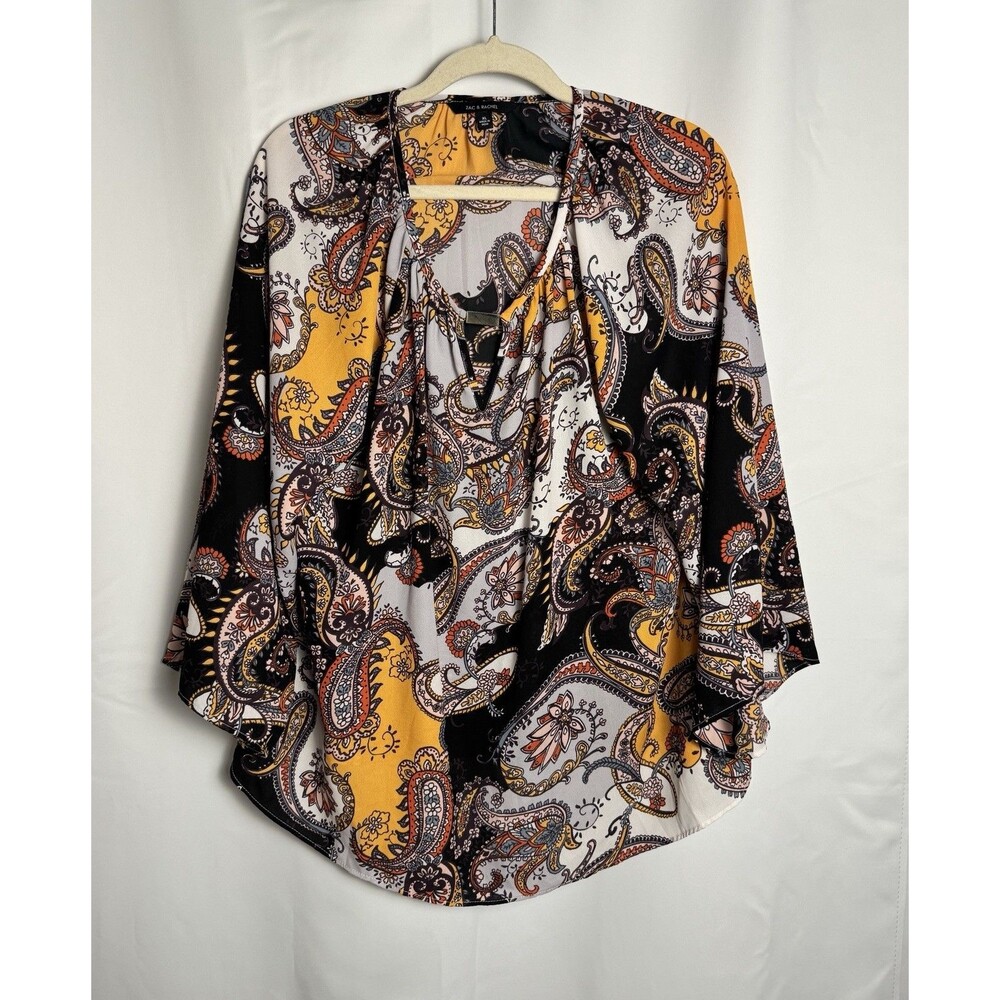 Zac & Rachel Women’s Paisley Blouse V Neck Size XL Long Sleeve Peasant Top Boho
